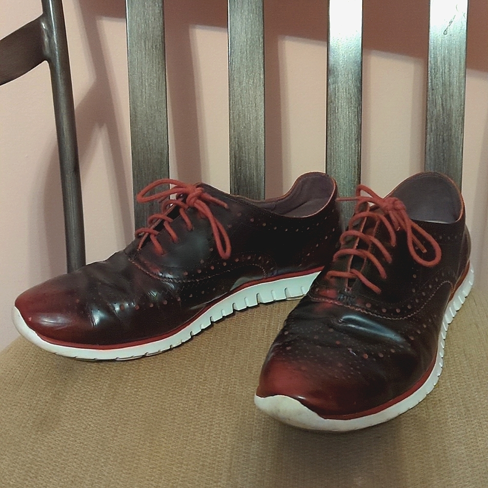 Red/Black Cole Haan Zerogrand OS Oxford Leather Wingtip Dress Shoes, Woman's 8